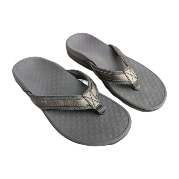 Vionic Women's Tide Flip Flop Sandal Athletic Pewter Metallic Leather Gray Sz 7 - Picture 4 of 8